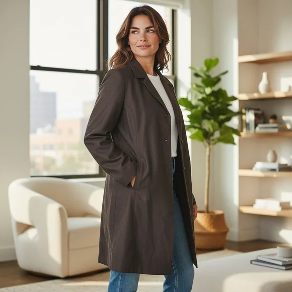 Y2K Silkland 100% Pure Silk Brown Trenchcoat Overcoat Women's 8 Lined 2 Pockets - Picture 5 of 13